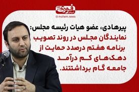پیرهادی، عضو هیات رئیسه مجلس: نمایندگان مجلس در روند تصویب برنامه هفتم درصدد حمایت از دهک‌های کم درآمد جامعه گام برداشتند.