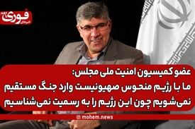 عضو کمیسیون امنیت ملی مجلس: ما با رژیم منحوس صهیونیست وارد جنگ مستقیم نمی‌شویم چون این رژیم را به رسمیت نمی‌شناسیم