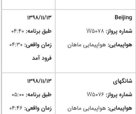 تداوم‌ پروازها از چین به ایران/ امروز هم ۳ پرواز به زمین نشست